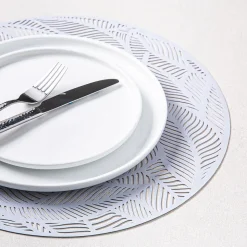 KSP Gather & Dine Leaf Cut-Out Vinyl Placemat (Silver)