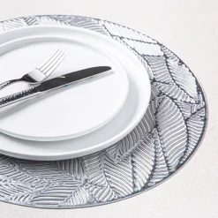 KSP Gather & Dine Leaf Cut-Out Vinyl Placemat (Silver)