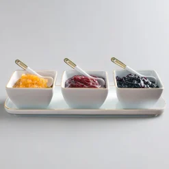 KSP Gleam Porcelain Bowls with Tray and Spoons - Set of 7