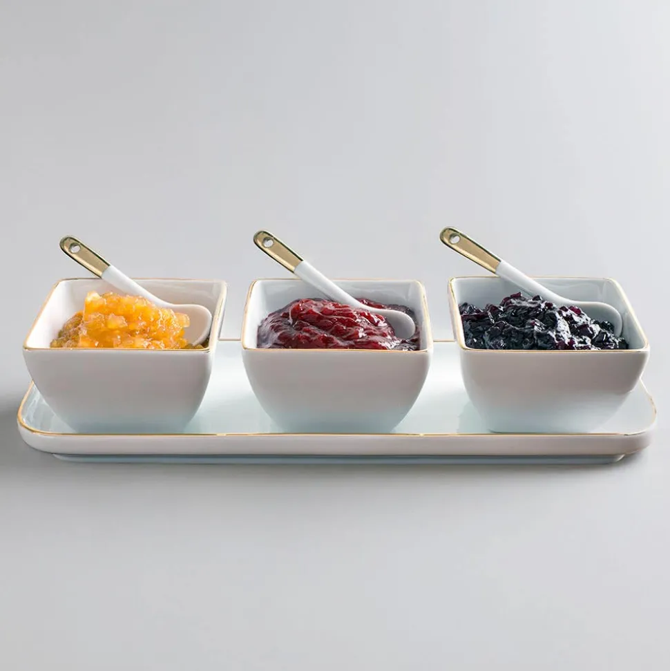 KSP Gleam Porcelain Bowls with Tray and Spoons - Set of 7