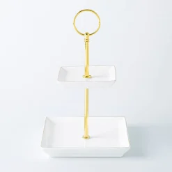 KSP Gleam '2-Tier' Porcelain Buffet Plate Square (Gold)