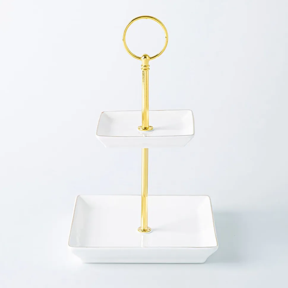 KSP Gleam '2-Tier' Porcelain Buffet Plate Square (Gold)