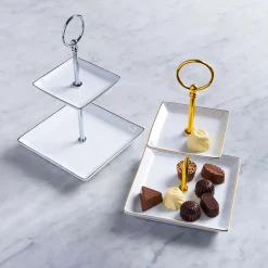 KSP Gleam '2-Tier' Porcelain Buffet Plate Square (Gold)