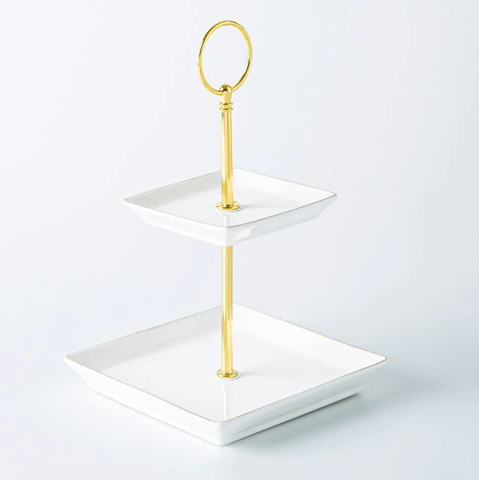 KSP Gleam '2-Tier' Porcelain Buffet Plate Square (Gold)