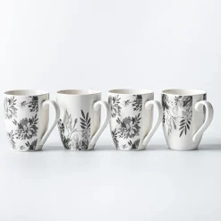 KSP Graphic 'Bloom' Mug - Set of 4 (White/Black)
