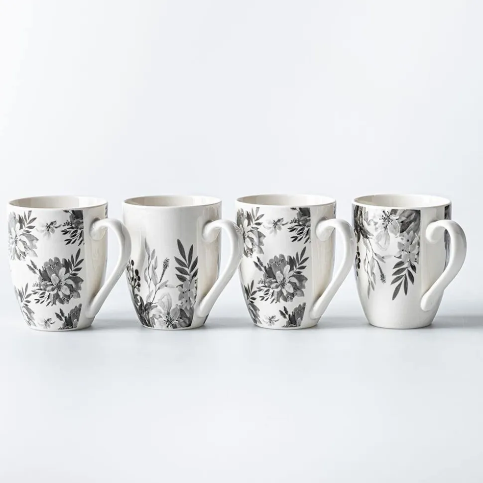 KSP Graphic 'Bloom' Mug - Set of 4 (White/Black)