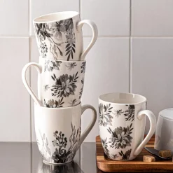 KSP Graphic 'Bloom' Mug - Set of 4 (White/Black)