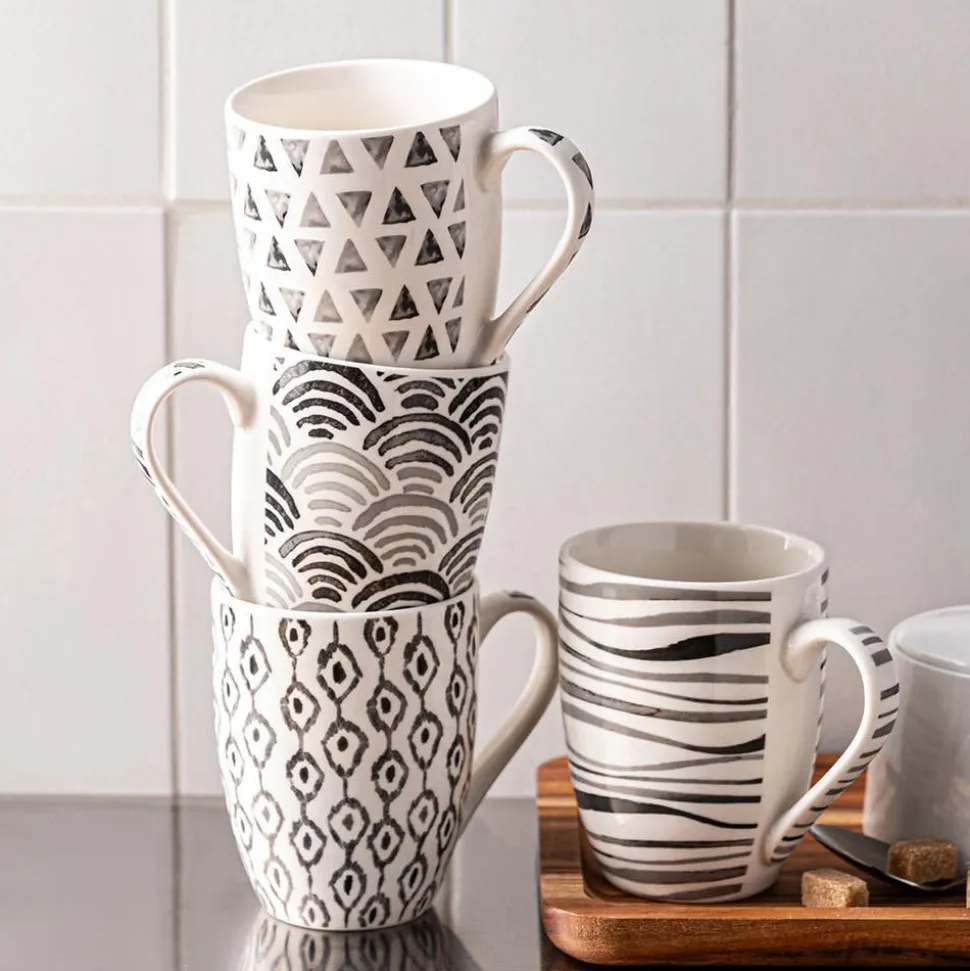 KSP Graphic 'Ikat' Mug - Set of 4 (Grey)