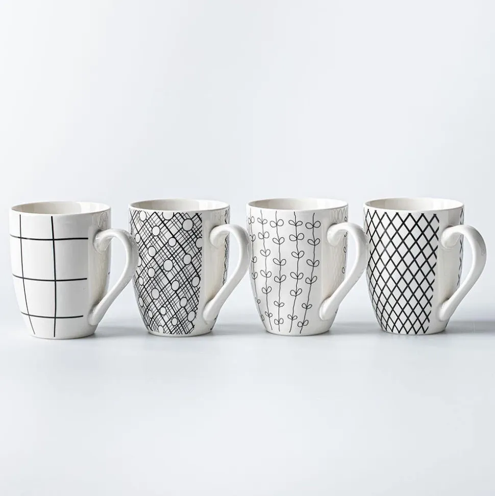 KSP Graphic 'Plaid' Mug - Set of 4 (Black/White)