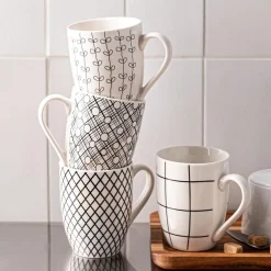 KSP Graphic 'Plaid' Mug - Set of 4 (Black/White)