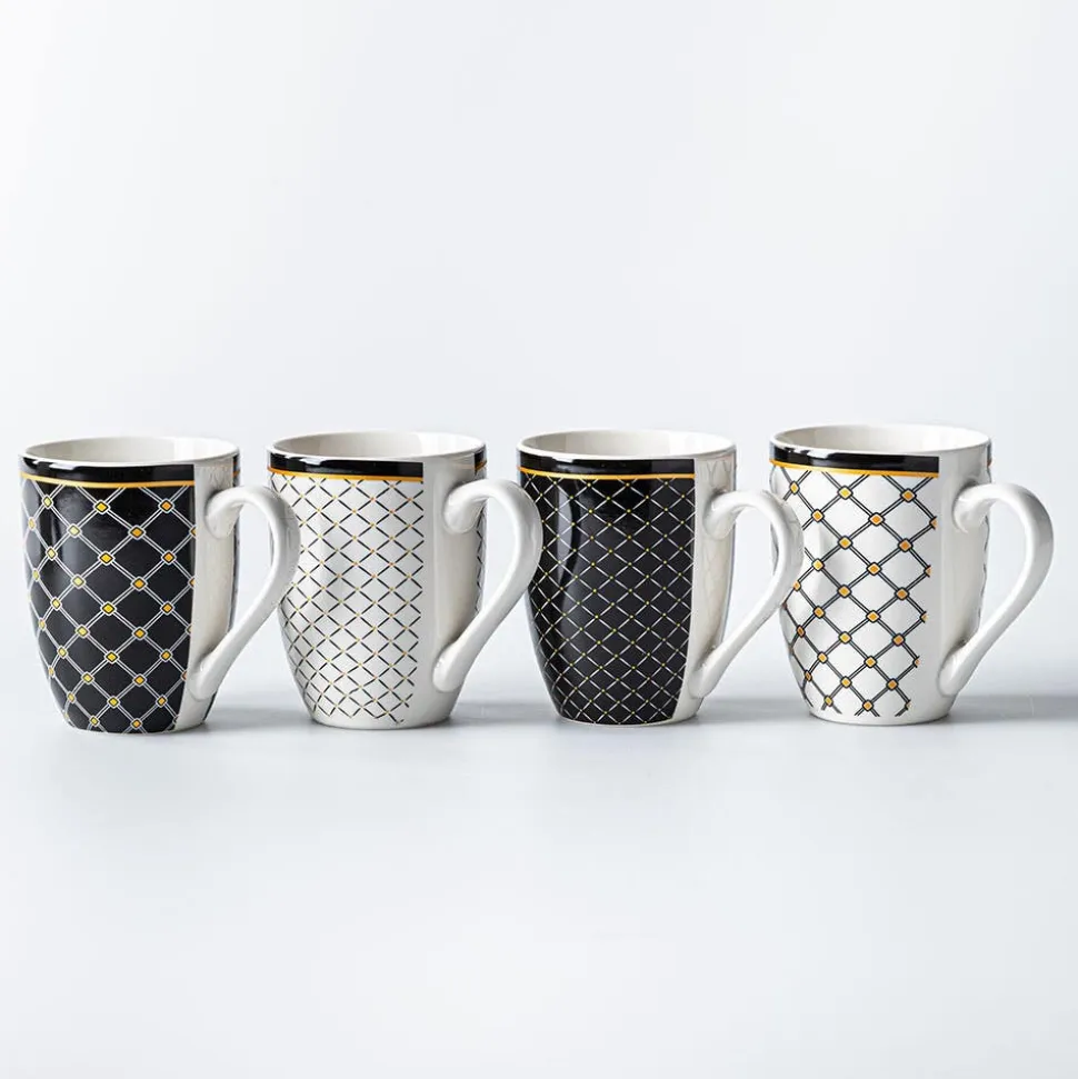 KSP Graphic 'Regal' Mug - Set of 4 (Black/White/Gold)