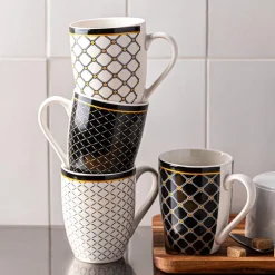 KSP Graphic 'Regal' Mug - Set of 4 (Black/White/Gold)