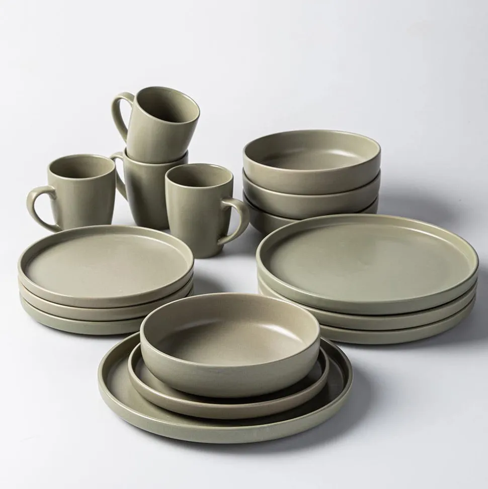 KSP Hans Stoneware Dinnerware - Set of 16 (Green)