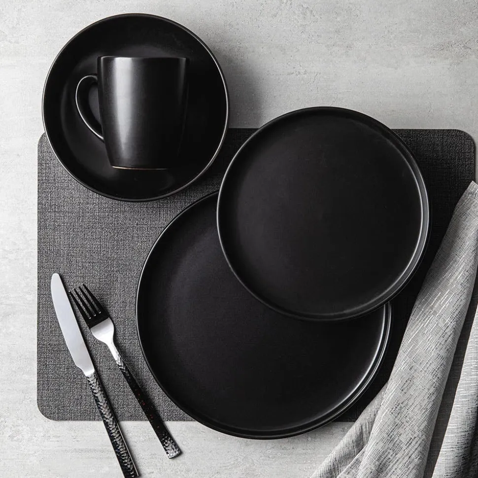 KSP Hans Stoneware Dinnerware - Set of 16 (Black)