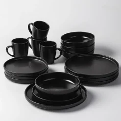 KSP Hans Stoneware Dinnerware - Set of 16 (Black)