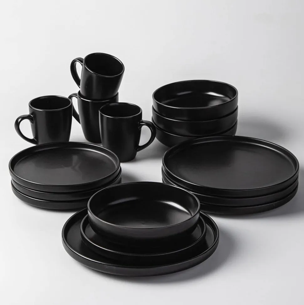 KSP Hans Stoneware Dinnerware - Set of 16 (Black)