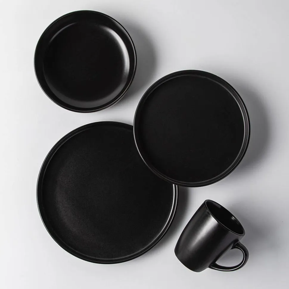 KSP Hans Stoneware Dinnerware - Set of 16 (Black)