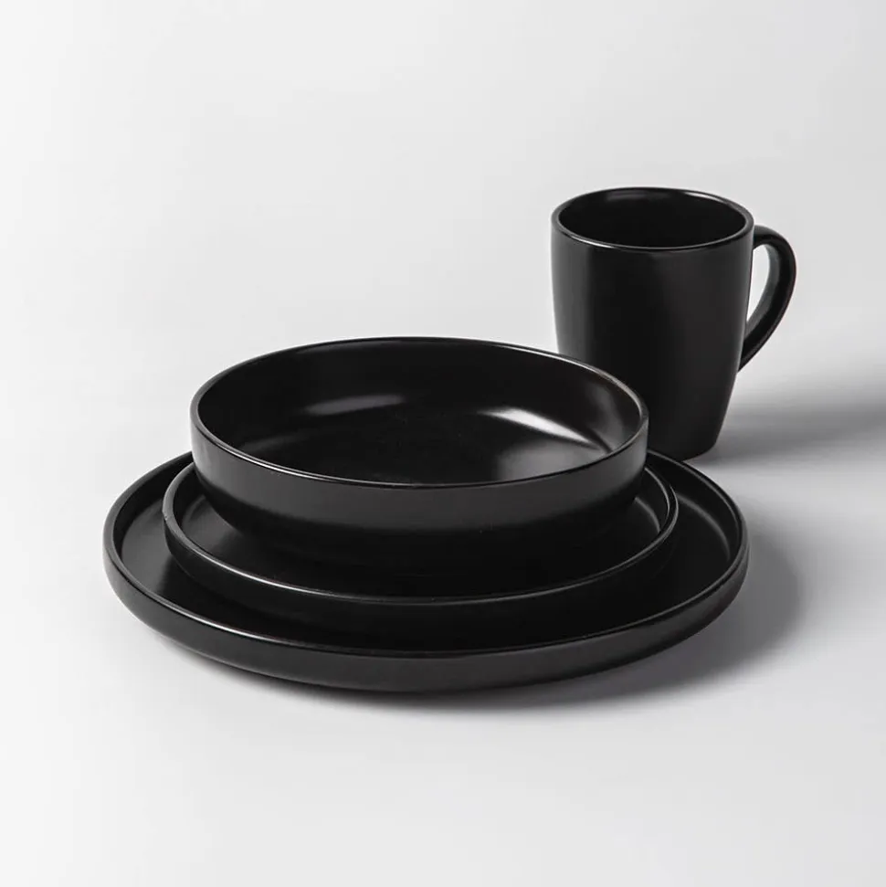 KSP Hans Stoneware Dinnerware - Set of 16 (Black)
