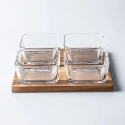 KSP Hearthwood 'Acacia Wood' Glass Bowls with Tray - Set of 5 (Clear)