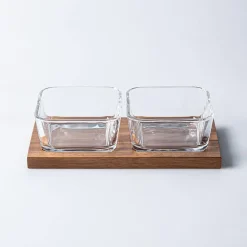 KSP Hearthwood 'Acacia Wood' Glass Bowls with Tray - Set of 3 (Clear)