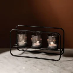 KSP Horizon '3-Lite' Iron Candle Holder (Black/Smoke)