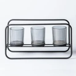 KSP Horizon '3-Lite' Iron Candle Holder (Black/Smoke)