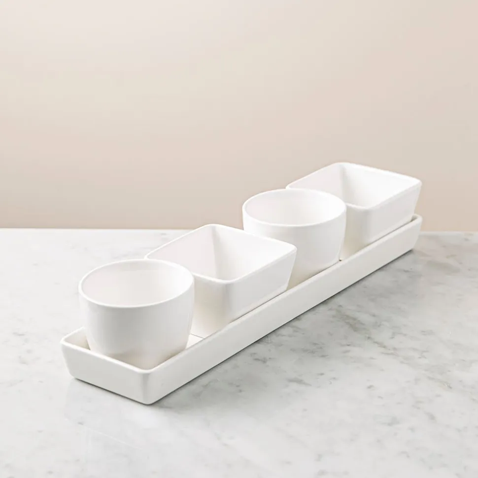 KSP Host Porcelain Mini Bowls with Tray - Set of 5 (White)