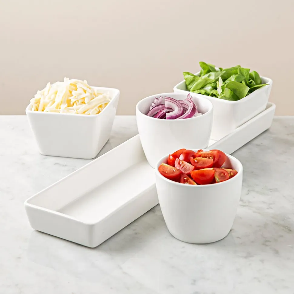 KSP Host Porcelain Mini Bowls with Tray - Set of 5 (White)
