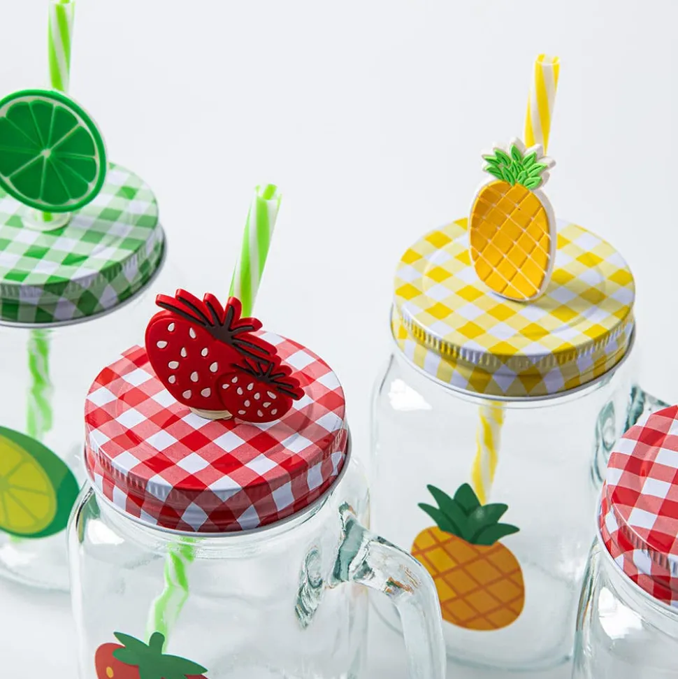 KSP Ice Cold 'Fruitfun' Glass Mason Drinking Jar - Set of 4