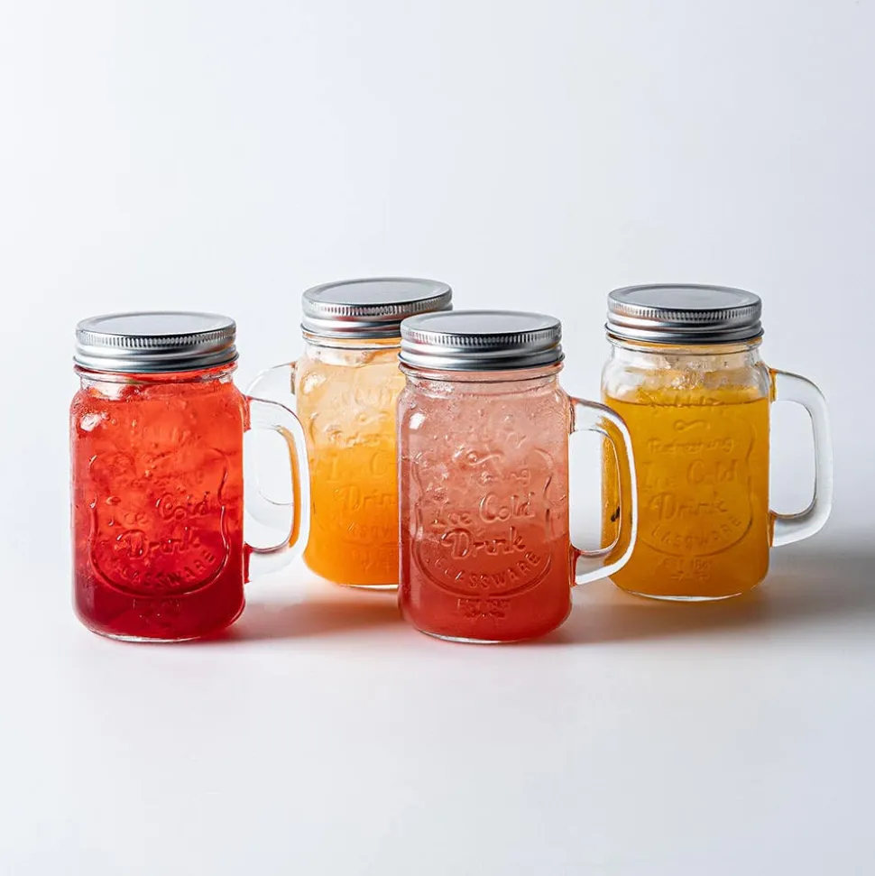 KSP Ice Cold Glass Mason Drinking Jar - Set of 4 (Clear)