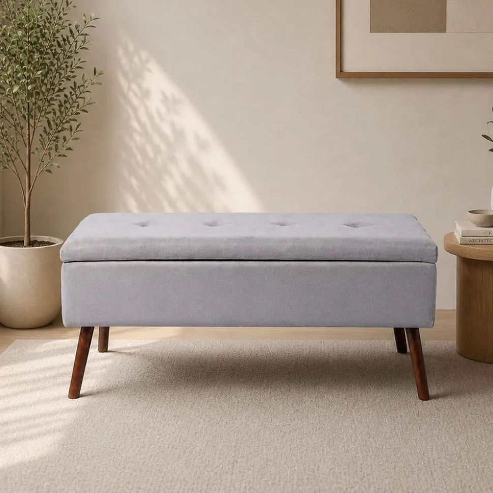 KSP Isabella Tufted Storage Bench (Light Grey)