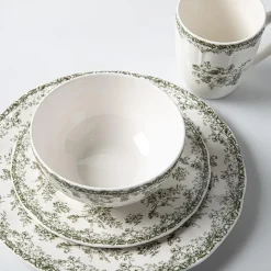KSP Juliette New Bone China Dinnerware - Set of 16 (White/Green)