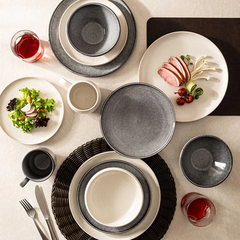 KSP Lysa Reactive Stoneware Dinnerware - Set of 16 (Taupe)