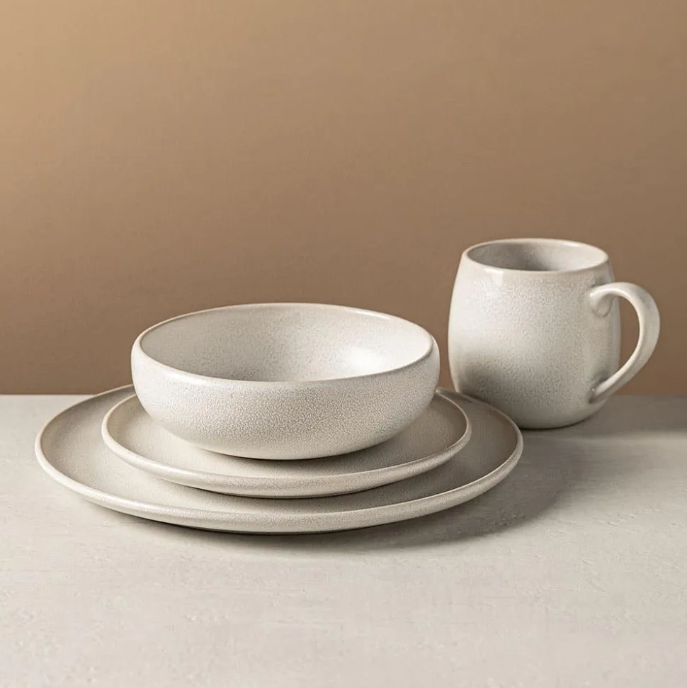 KSP Lysa Reactive Stoneware Dinnerware - Set of 16 (Taupe)