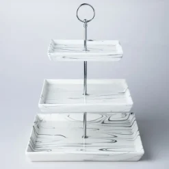 KSP Marble Porcelain Buffet Stand 3-Tier (White/Grey)