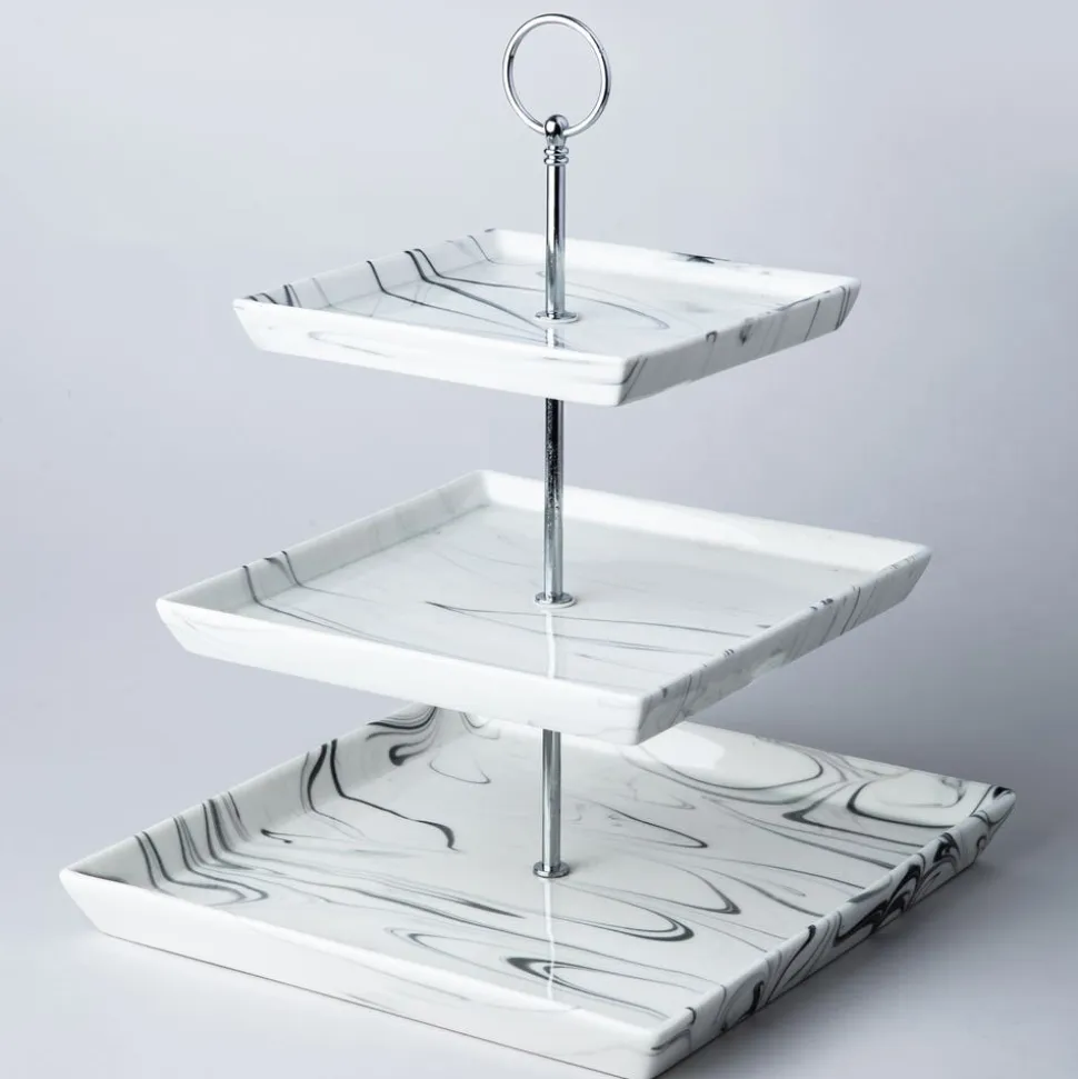 KSP Marble Porcelain Buffet Stand 3-Tier (White/Grey)
