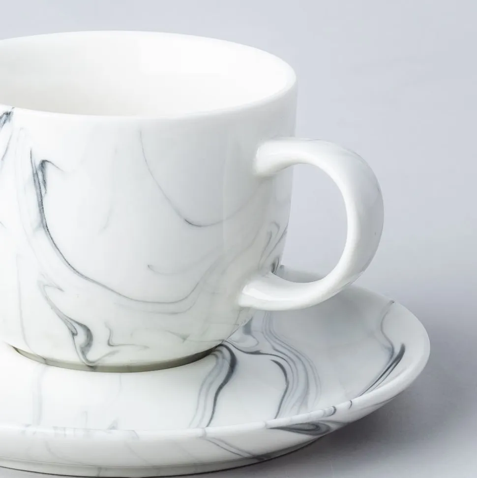 KSP Marble Porcelain Cup & Saucer (White/Grey)