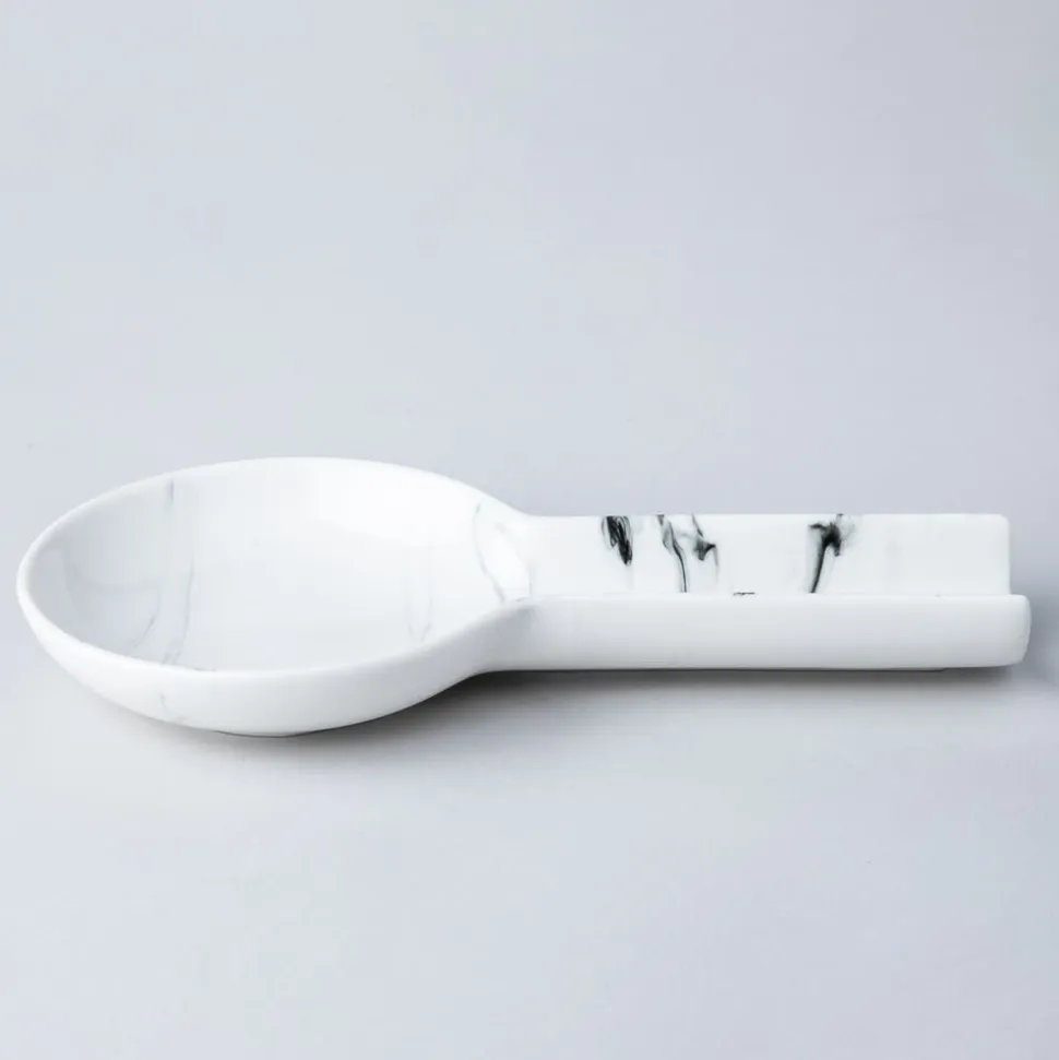 KSP Marble Porcelain Flat Spoon Rest (White/Grey) 24 x 12.5 x 3 cm