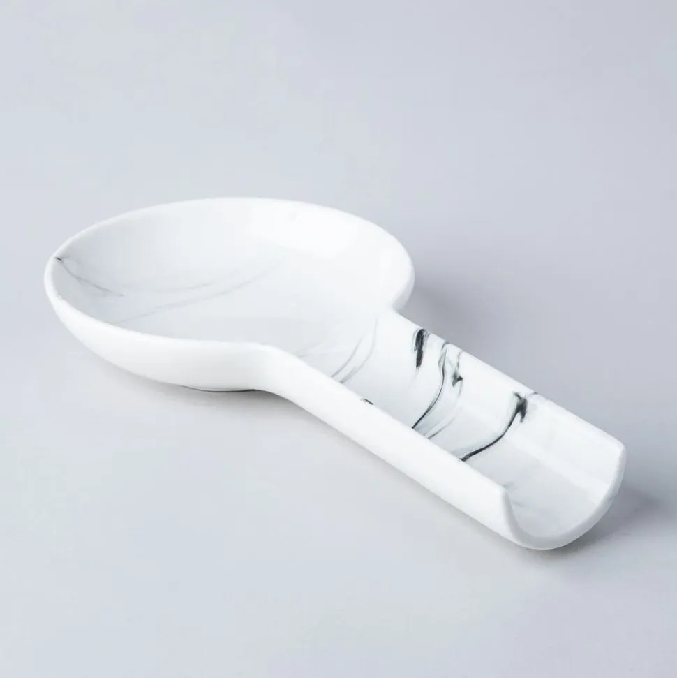 KSP Marble Porcelain Flat Spoon Rest (White/Grey) 24 x 12.5 x 3 cm