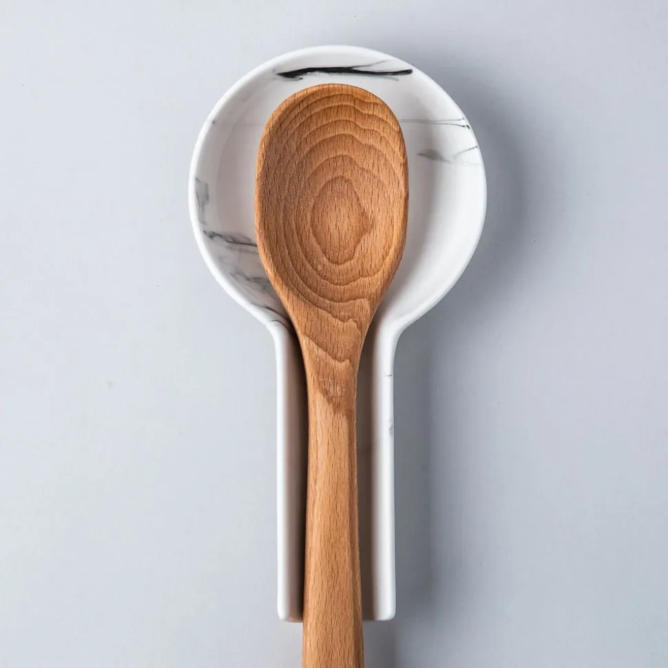 KSP Marble Porcelain Flat Spoon Rest (White/Grey) 24 x 12.5 x 3 cm