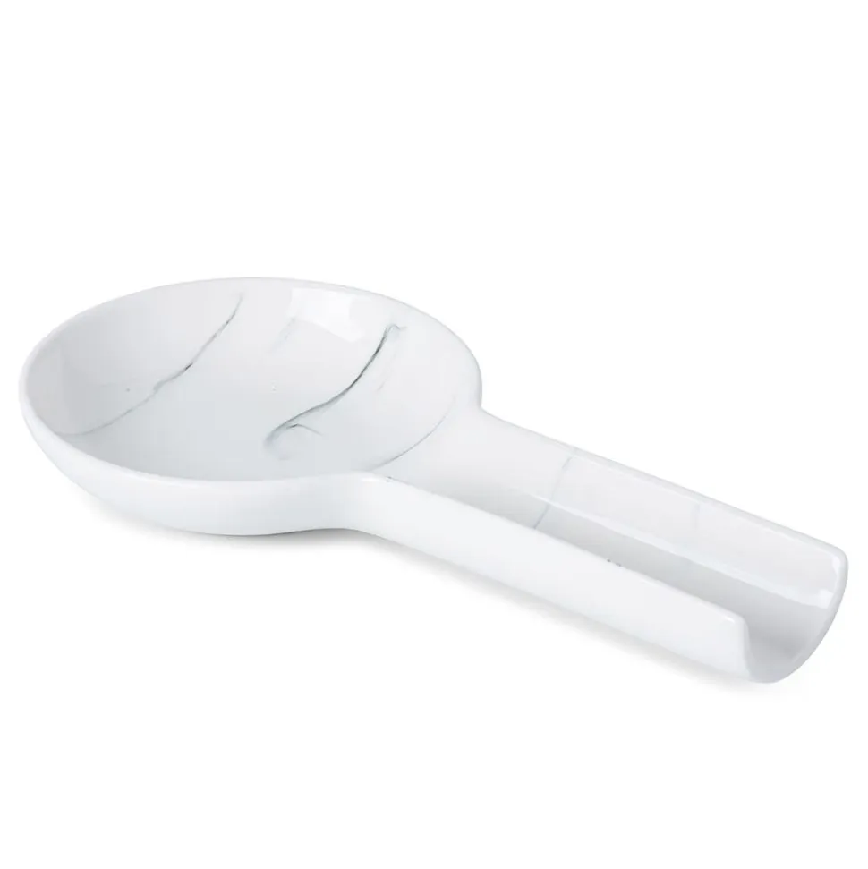 KSP Marble Porcelain Flat Spoon Rest (White/Grey) 24 x 12.5 x 3 cm