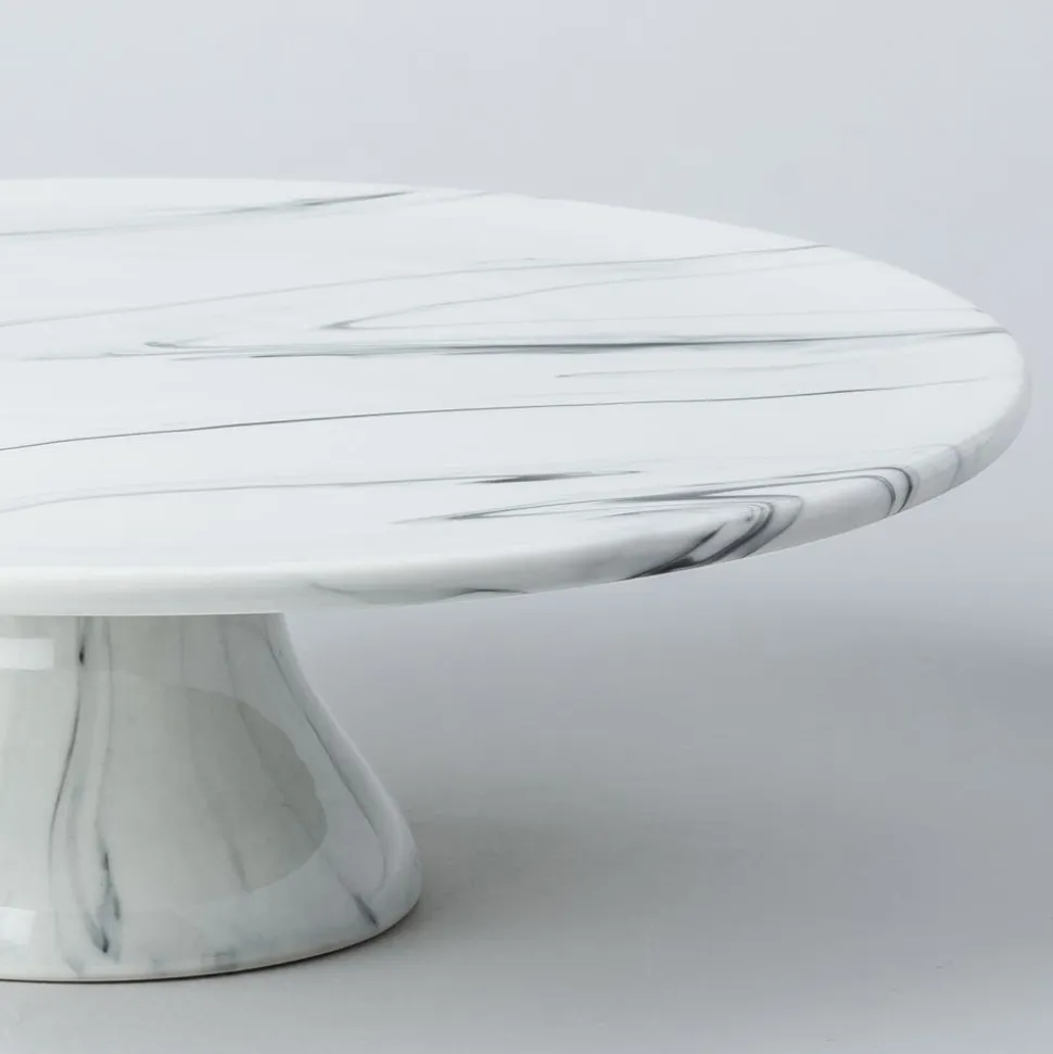 KSP Marble Porcelain Large Footed Cake Plate (White/Grey)
