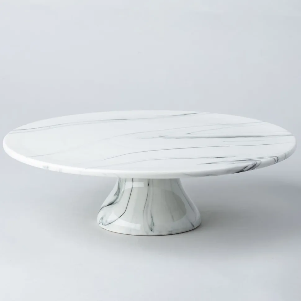 KSP Marble Porcelain Large Footed Cake Plate (White/Grey)