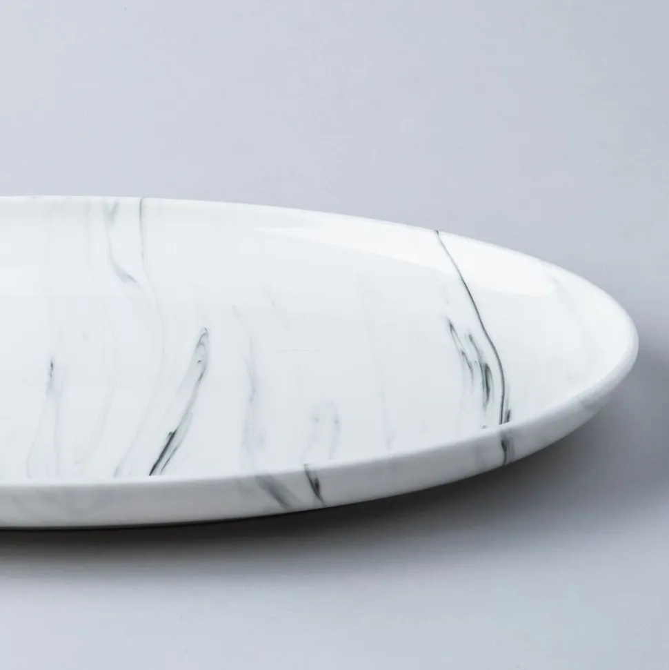 KSP Marble Porcelain Large Oval Platter (White/Grey)