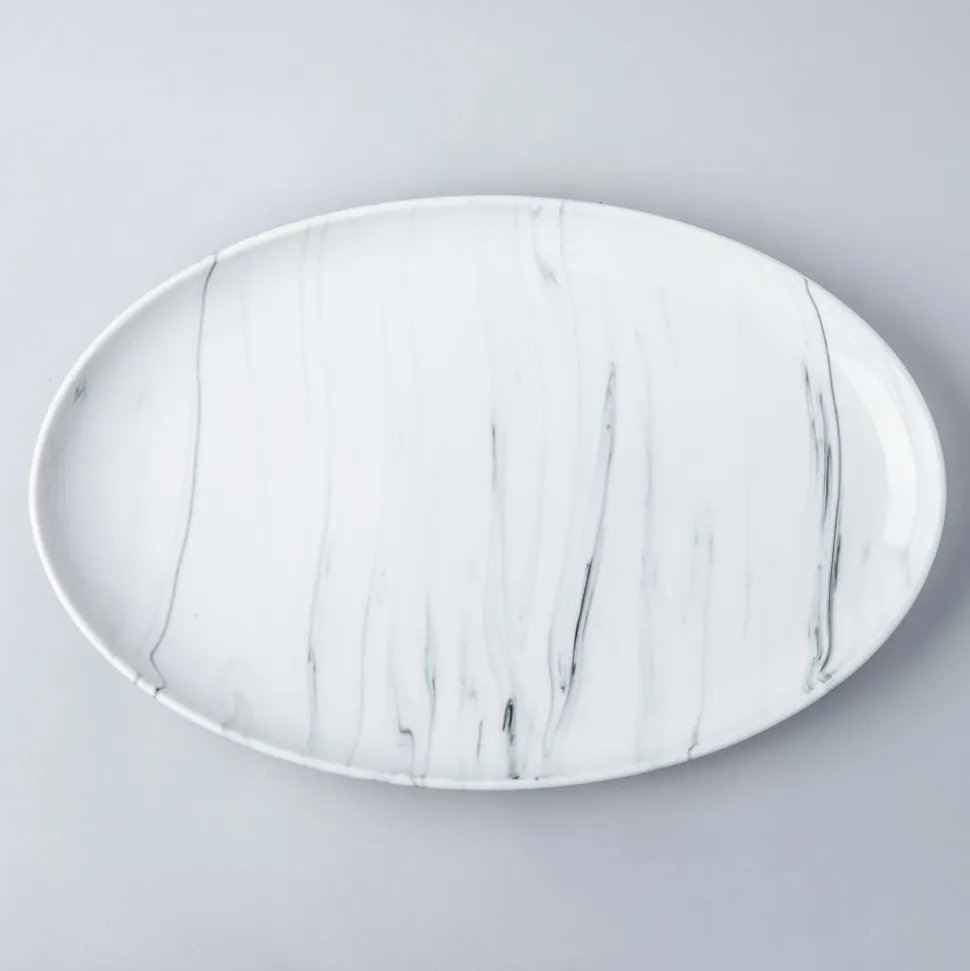 KSP Marble Porcelain Large Oval Platter (White/Grey)