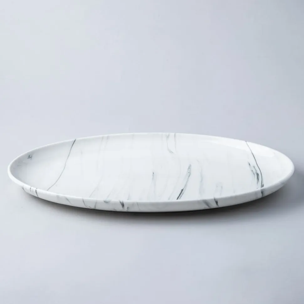 KSP Marble Porcelain Large Oval Platter (White/Grey)