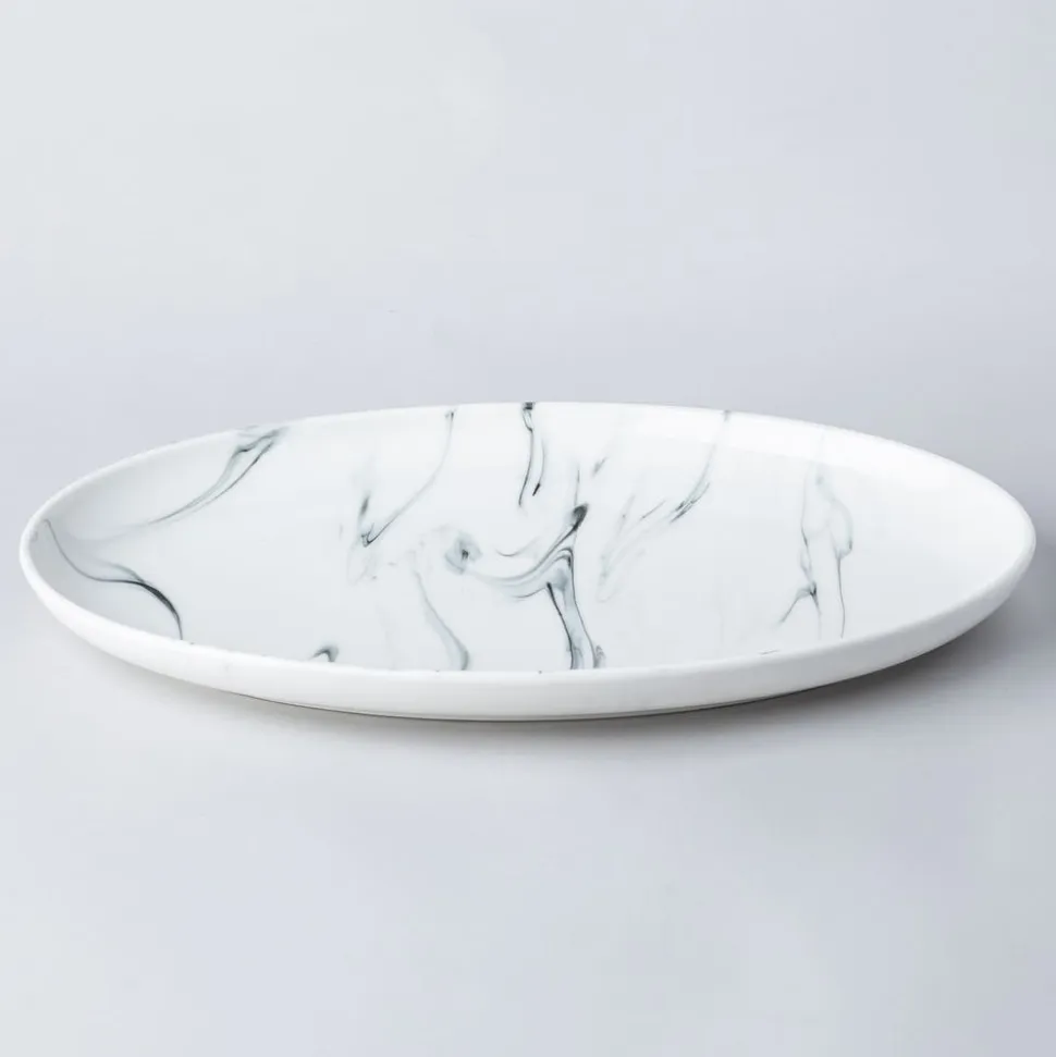 KSP Marble Porcelain Oval Platter (White/Grey)