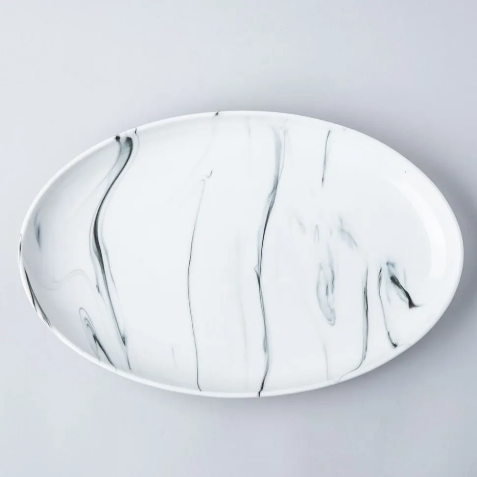 KSP Marble Porcelain Oval Platter (White/Grey)
