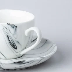 KSP Marble Porcelain Tea Cup with Saucer (White/Grey)
