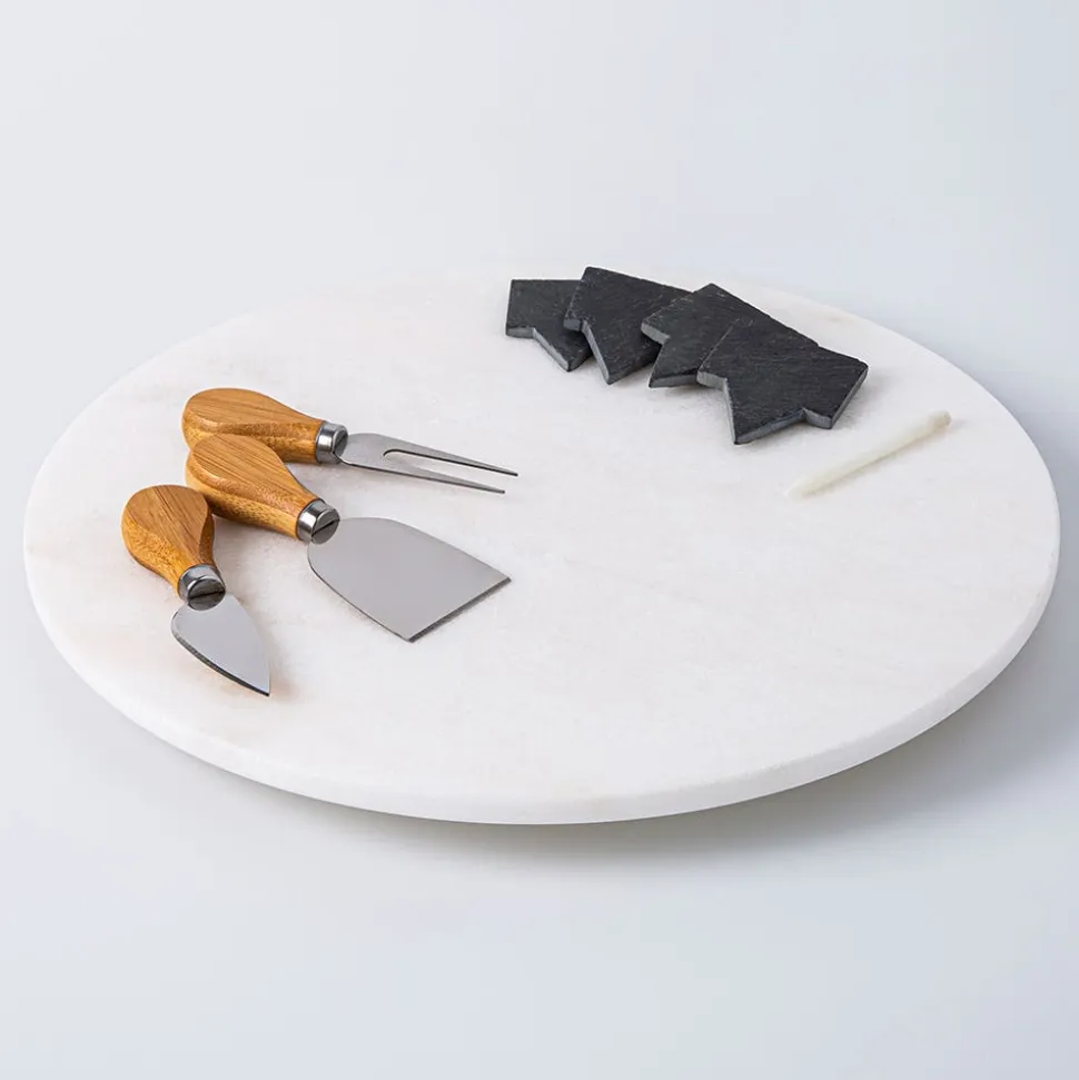 KSP Marble Turntable Cheese Board Combo - Set of 9 (White/Grey)